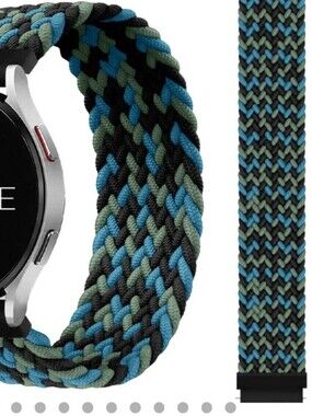 Solace 20 MM Braided Blue-Green Black Stretch Watch Band for Smartwatches